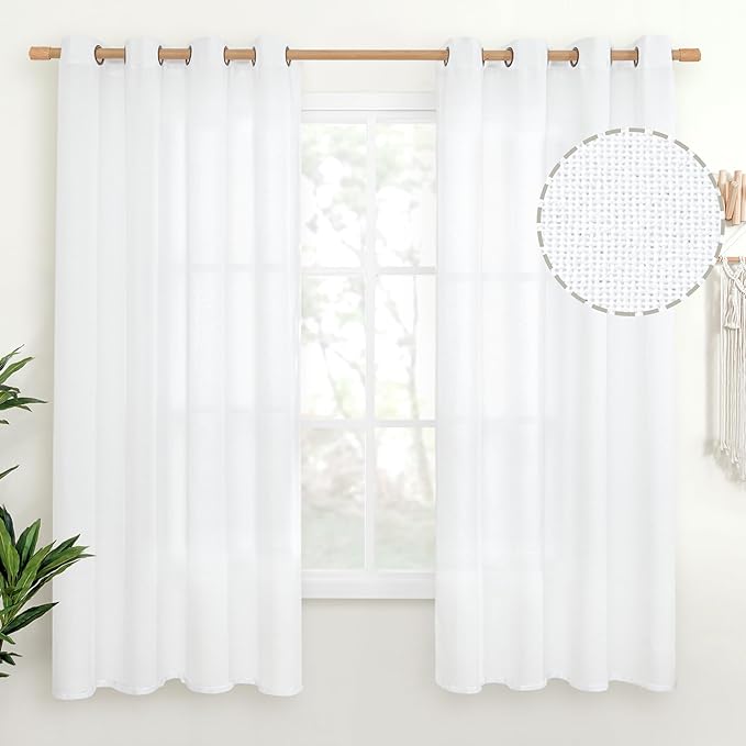 YoungsTex White Linen Curtains 68 Inch Length by YoungsTex