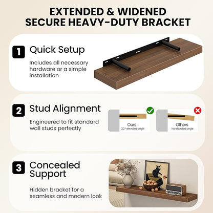Fun Memories Floating Shelves for Wall, 66 Inch Long Set of 2 Rustic Wood Wall - Image 4