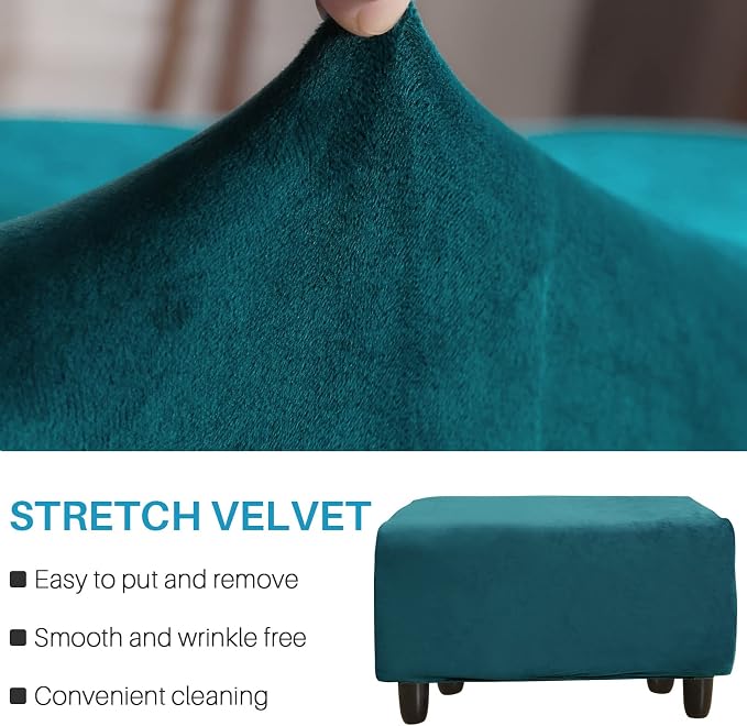 Ottoman Cover, Stretch Rectangle Velvet Ottoman Slipcovers of Foot Stool - Image 3