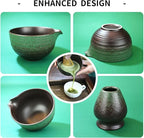 Matcha Whisk Set,Matcha Set Includes Ceramic Bowl with Spout,Stainless Sifter,Scoop,Whisk and Holder,Complete 5 Pcs Japanese Matcha Kit Making Tools,Green