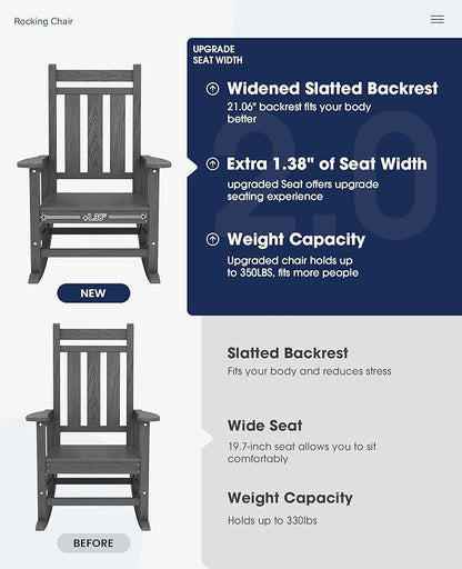 KINGYES Oversized Outdoor Rocking Chair Set of 2, All-Weather Patio Rocking - Image 3