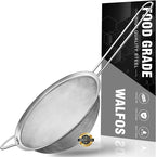 Walfos 8 Inch Fine Mesh Strainer, Premium Stainless Steel Colanders and Sifters, with Reinforced Frame and Sturdy Handle, Perfect for Sift, Strain, Drain and Rinse Vegetables, Pastas and Tea
