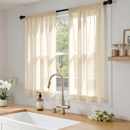 MIULEE Cream Sheer Curtains 63 Inches Long 4 Panels 42 x 63 Inches | Light - Image 2