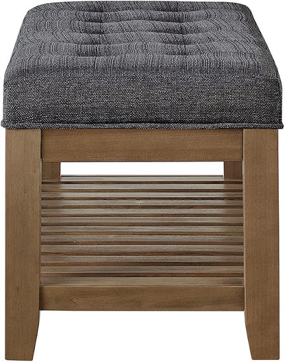 24KF Large Rectangular Upholstered Tufted Linen Fabric Ottoman Bench, Padded - Image 7