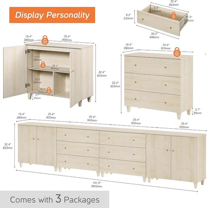 WAMPAT TV Stand Cabinets for 120+ Inches TVs, 4-in-1 Wood Media Console Table - Image 2