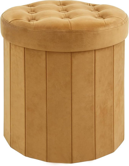 CAROLMADE Round Storage Ottoman, Velvet Folding Footrest Stool by CAROLMADE
