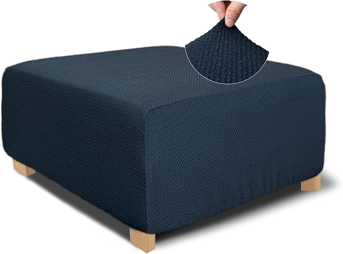 NeColorLife Square Ottoman Cover Jacquard Fabric Ottoman Slipcover Thick by NeColorLife