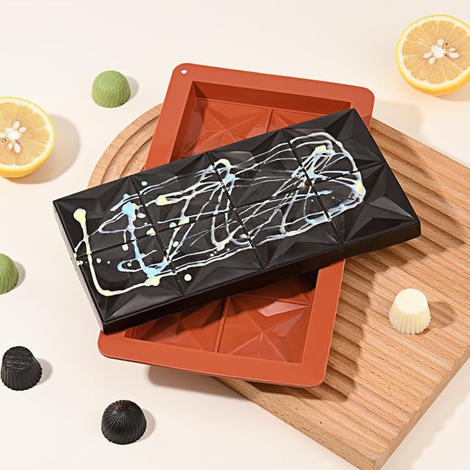 2 Pcs Chocolate Molds Silicone, Deep Chocolate Bar Mold, Non-Stick Food Grade Chocolate Mold for Dubai Chocolate Bar Pistachio, Candy and Chocolate Making - Four-Star Shape
