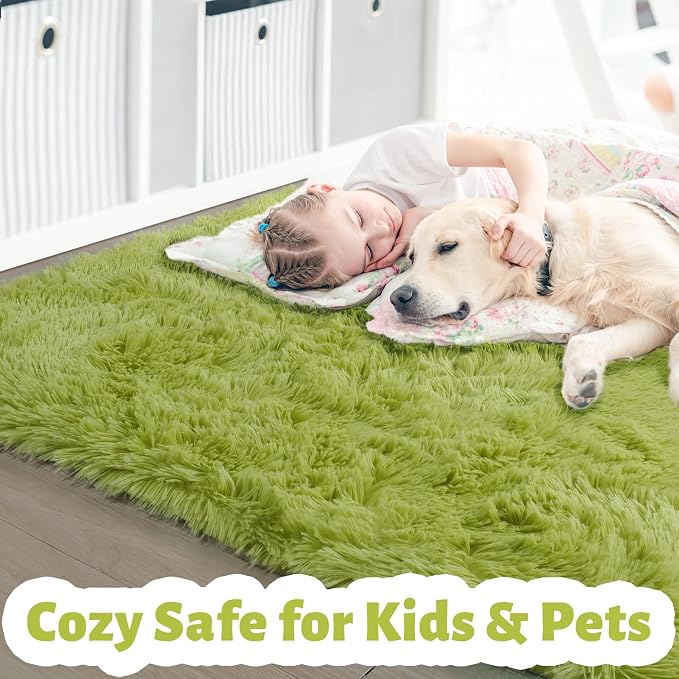Amdrebio Grass Green Plush Area Rug 5x7 - Image 2