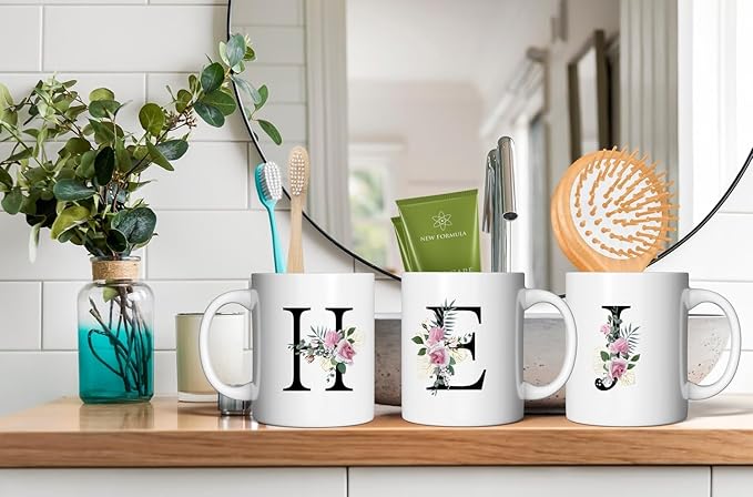 Retreez Initial A-Z Floral Botanical Bouquet Alphabet Monogrammed Monogram Mug 11 Oz Ceramic Tea Coffee Mugs - Appreciation Thank You Wedding Birthday Gifts for her friend coworker sister - J Initial