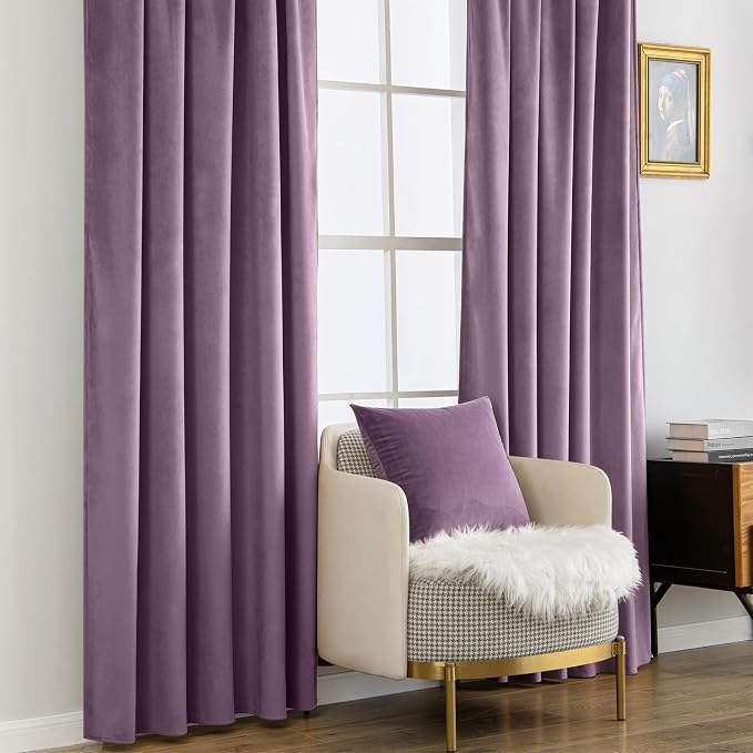 MIULEE Lavender Velvet Curtains 52x90 inches Luxury Blackout Curtains | Thermal - Image 7