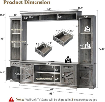 AMERLIFE 98" Farmhouse Entertainment Center Fits 75" TVs, Wall Unit - Image 2