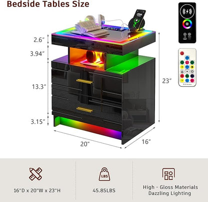 WOOVIVS Nightstand with 24 Colorful Lighst, LED Night Stand with - Image 2