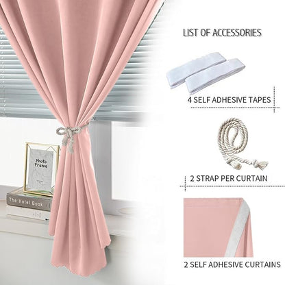 Thermal Blackout Curtains with Self-Adhesive Tape, No Rod No Drill Easy Install - Image 2