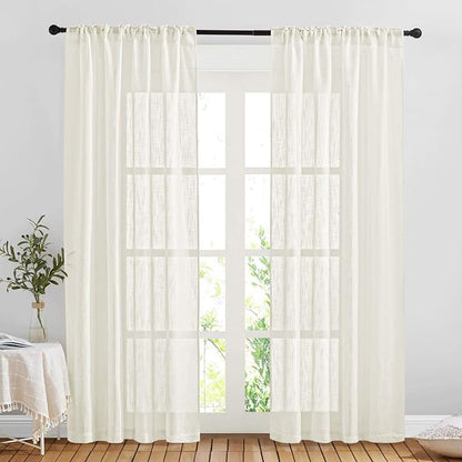 NICETOWN Semi Sheer Curtains Linen Blend Texture, Rod Pocket Back Tab - Image 3
