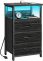 Fixwal Night Stand with Charging Station, LED Nightstand with Fabric Drawers by Fixwal