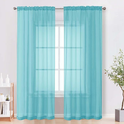 Sheer Curtains 84 Inches Long 2 Panels Set, Light Filtering Transparent by OVZME
