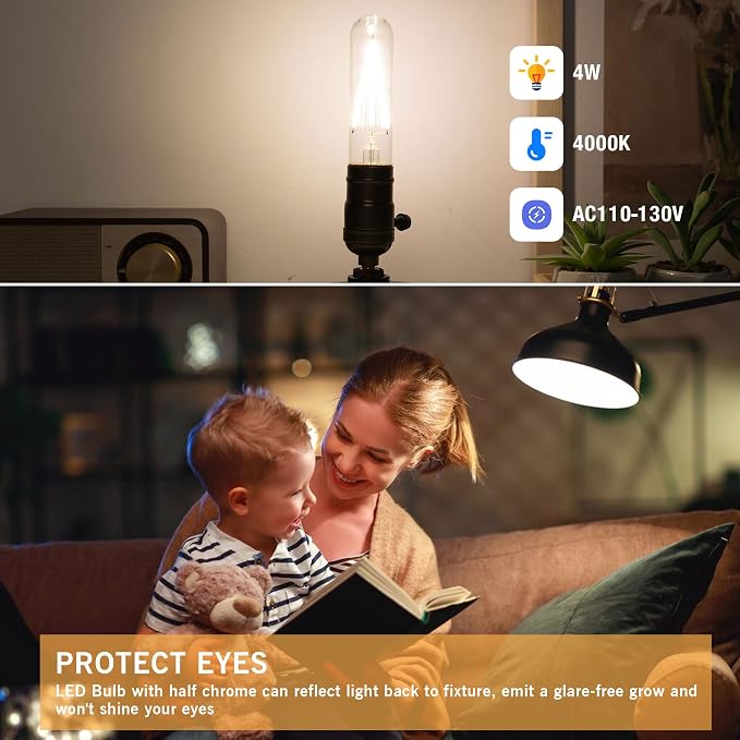 Dimmable E26 T30 T10 LED Bulb Long Tube Light Bulb 4W, Type T Tubular Light - Image 4
