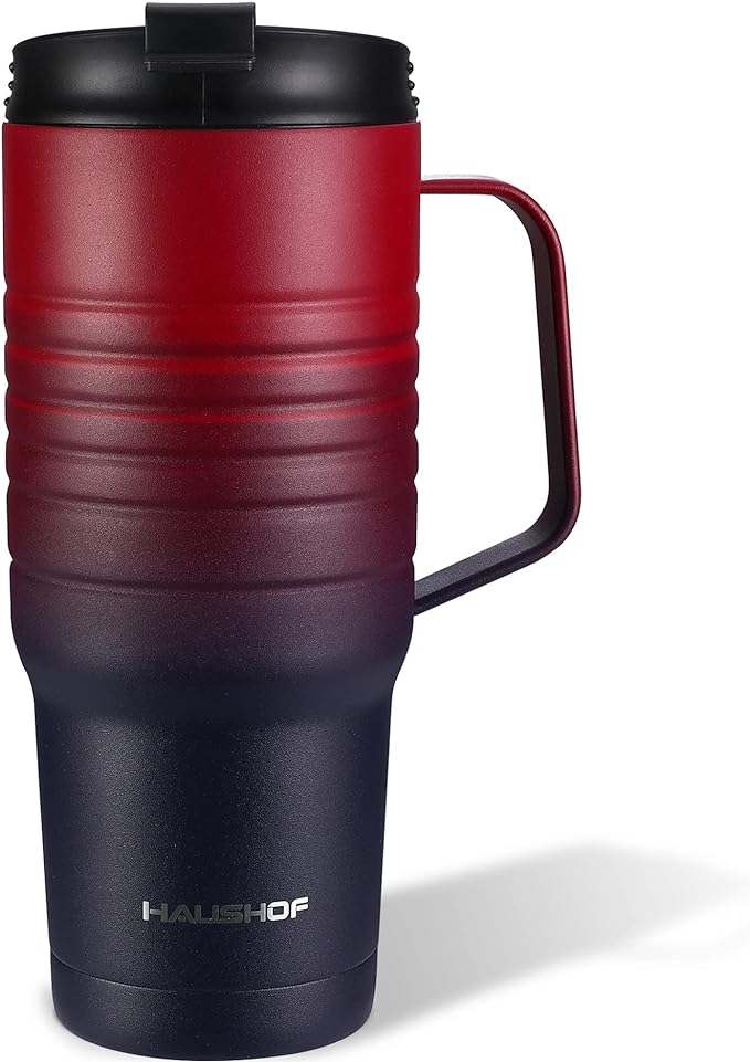 HAUSHOF 24 oz Travel Mug with Handle, Stainless Steel Vacuum Insulated Coffee Travel Mug, Double Wall Travel Mugs with Leakproof Lid, BPA Free