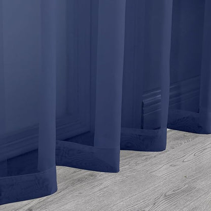 Chyhomenyc Sheer Royal Blue Curtains 90 inches Long 2 Panels, Light Filtering - Image 7