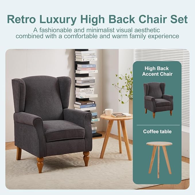 Upholster Accent Armchair & Side Table 2-Piece Set, Chenille Vintage Style - Image 7