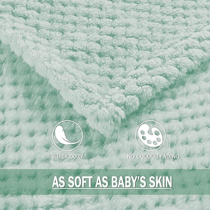 Exclusivo Mezcla Soft Waffle Fleece Bed Blanket King Size, Mint Green | - Image 7