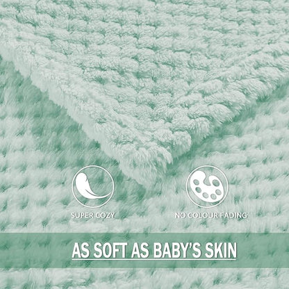 Exclusivo Mezcla Soft Waffle Fleece Bed Blanket King Size, Mint Green | - Image 7
