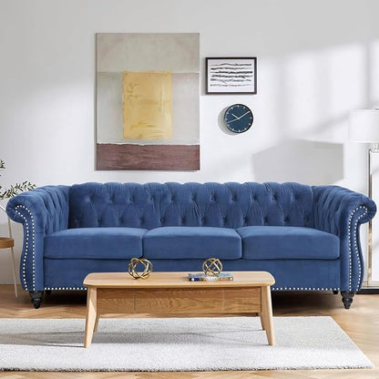Mid-Century 3 Seater Sofa, Velvet Couch by YUCHIATHSoulFurniture