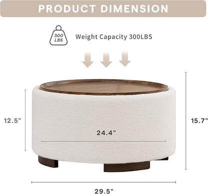 29.5 Inch Round Storage Ottoman Coffee Table, Modern Circle Coffee Table - Image 2