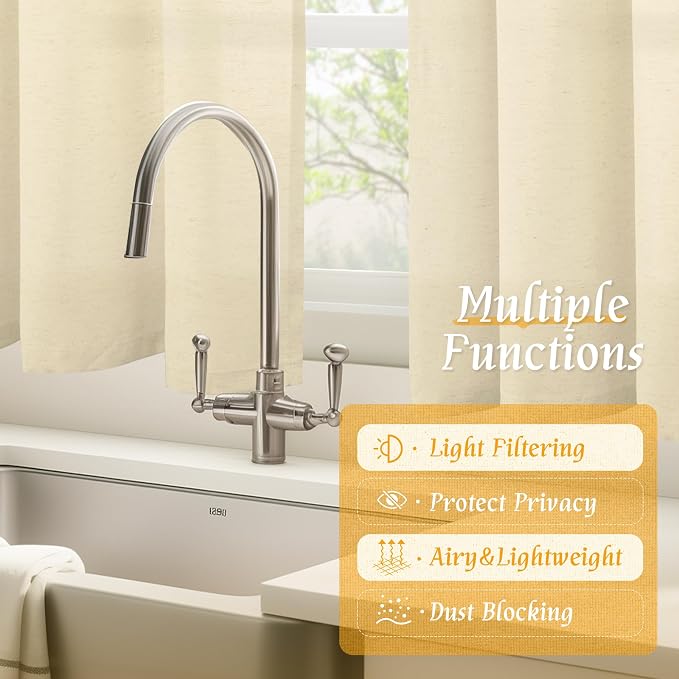 45 Inch Length Beige Short Linen Curtains - Image 9