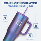 IRON °FLASK Co-Pilot Insulated Mug w/Straw & Flip Cap Lids - Cup Holder Bottle for Hot, Cold Drink - Leak-Proof- Water, Coffee Portable Travel Tumbler - Cobalt Blue Speckle, 40 Oz