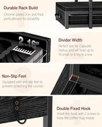 Coffee Pod Holder Compatible with Nespresso, Vertuo Pod Holder for 56 Small or 28 Large, Nespresso Capsule Organizer Drawer Coffee Maker Station with Cup Rack, Black