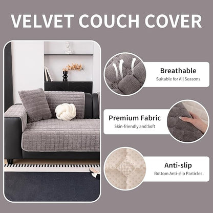 Velvet Couch Cover, Washable Sectional Sofa Cover, Anti Slip Sofa Slipcover - Image 3