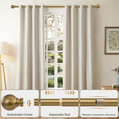 Warm Gold Long Curtain Rods for Windows 66 to 120 Inch 1" Diameter Adjustable - Image 3