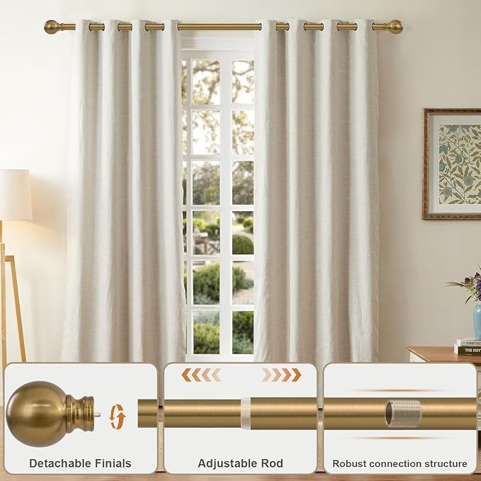 Warm Gold Curtain Rods for Windows 72 to144 Inch Brass Extra Long Heavy Duty - Image 3