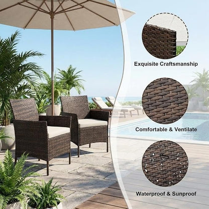 3PCS Outdoor Patio Bistro Set, PE Rattan Wicker Armchairs - Image 4
