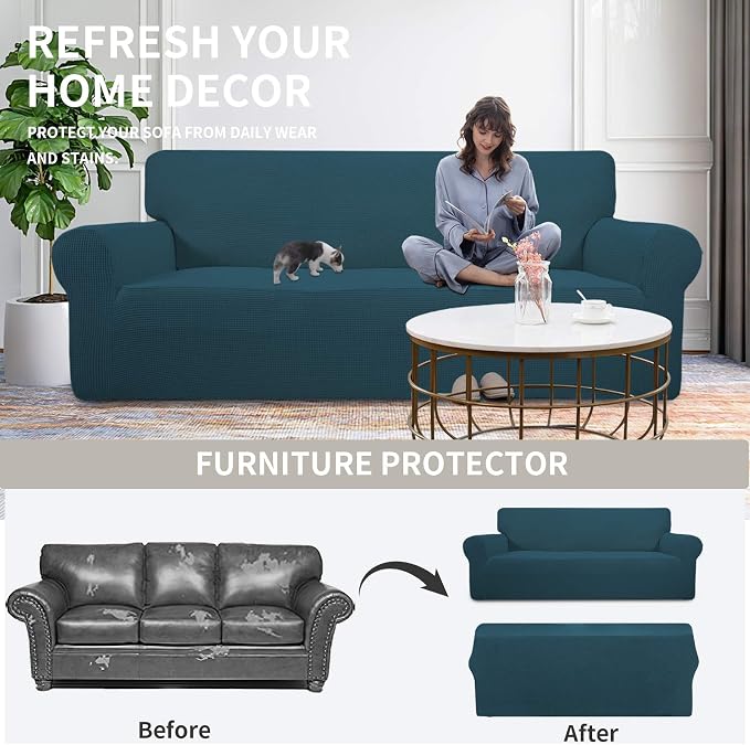 Easy-Going Stretch Loveseat Couch Covers Washable Deep Teal | 1-Piece Loveseat - Image 4