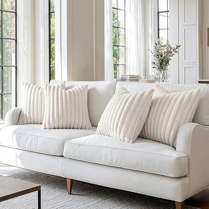 MIULEE Faux Fur Plush Decorative Throw Pillow Covers 20x20, Pure White | Set of - Image 2