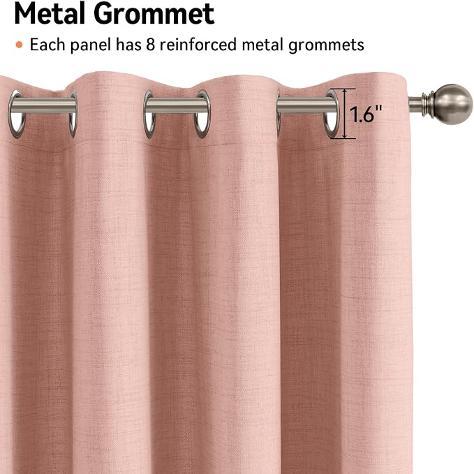 100% Blackout Linen Textured Curtains 90 Inch Long, Blush Pink | 100% Blackout - Image 6