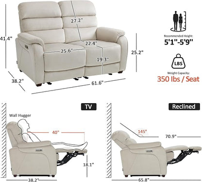 MCombo 61.6'' Wall Hugger Power Loveseat Recliner, Reclining Loveseat - Image 2