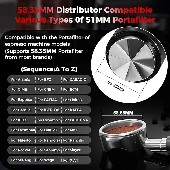 IKAPE 58.35MM Newly Upgrade Espresso Coffee Distributor, Coffee Dual-Bearing & High-Speed Distribution Tools, Adaptive Height Coffee Tamper Leveler for Over 58mm Portafilters