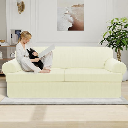 Waterproof Couch Cover 3-Piece Set Striped Sofa Slipcovers - Image 2