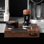 Bincoo Wooden Corner Coffee Tamper Mat,Espresso Tamper Station,Suit for 51-58mm Coffee Tamper Holder Pad for Baristas Protect Your Worktop (Brown)