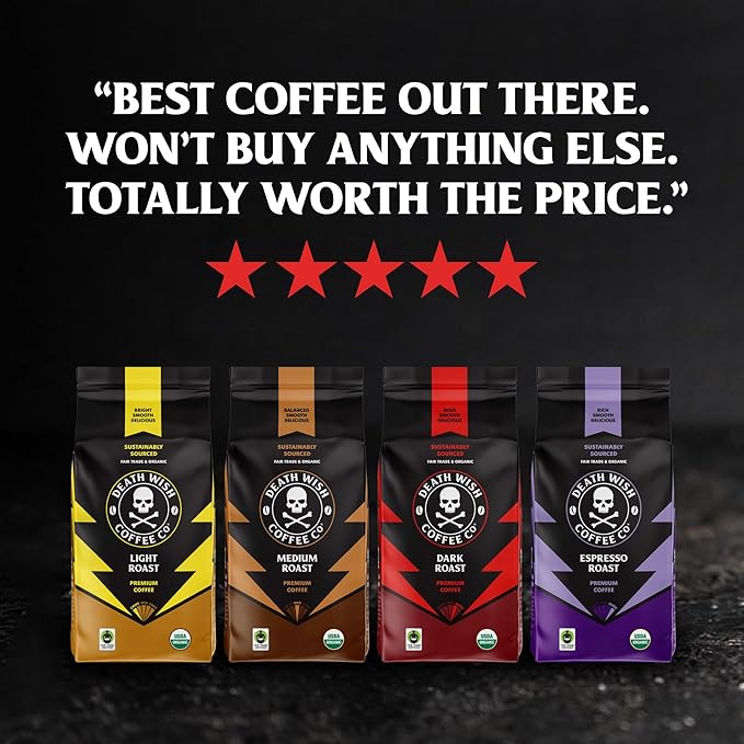Death Wish Coffee, Whole Bean Espresso Roast - Organic, Fair Trade, Arabica and Robusta Coffee Beans, 14 ounce (Pack of 1)