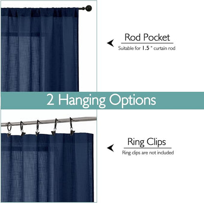 Chyhomenyc Navy Blue Semi Sheer Curtains 96 Inches Long 2 Panels - Image 4