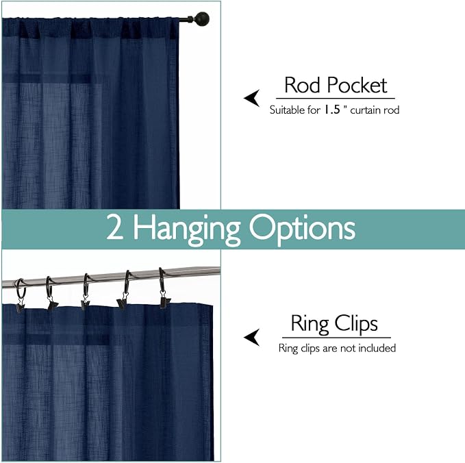 Chyhomenyc Navy Blue Semi Sheer Curtains 36 Inch Length, Light Filtering Faux - Image 4