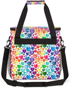 Watercolor Rainbow Hearts Pattern Coffee Maker Carring Bag Travel Storage Tote Bag Compatible with Keurig K-Mini or K-Mini Plus Portable Single Serve Coffee Brewer Case with Pockets for K-cup Pods