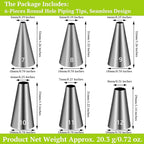 Suuker Round Hole Piping Tips Set, 6 Pieces Stainless Steel Small Piping Tips, Pastry Icing Dispensers Supplies, Cupcake Tips for Frosting, Baking, Cake Writing Icing