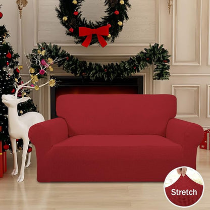 Easy-Going Stretch Loveseat Couch Covers Washable Christmas Red | 1-Piece - Image 2