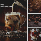 Glass Coffee Mugs Set of 4, 16 OZ Large Clear Glass Beer Cups with Handle,Striped Mug for Hot Beverages,Tea, Cappuccino, Latte, Espresso, Juice Mothers
